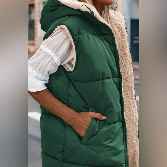 Zip-Up Longline Hooded Vest